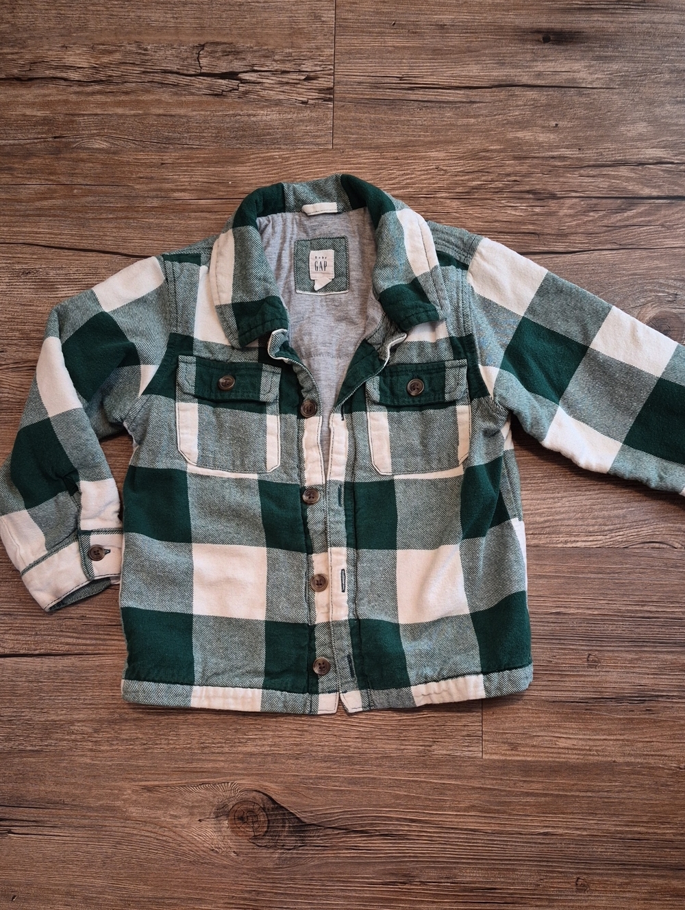 GAP Kids Dark Green & White Plaid Shacket